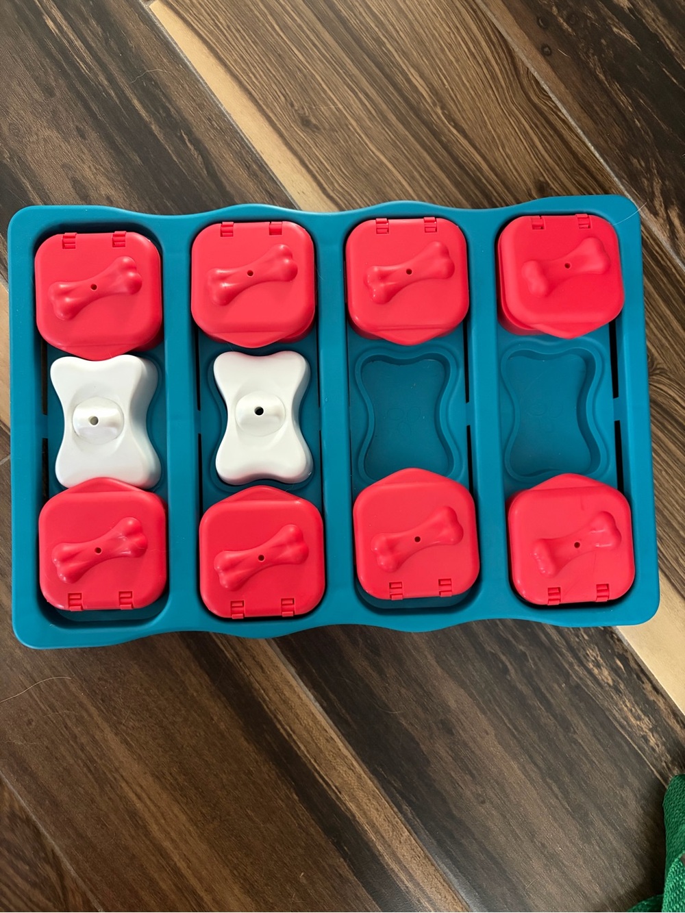 Interactive Dog Puzzle Game - Blue Base with Red & White Pieces